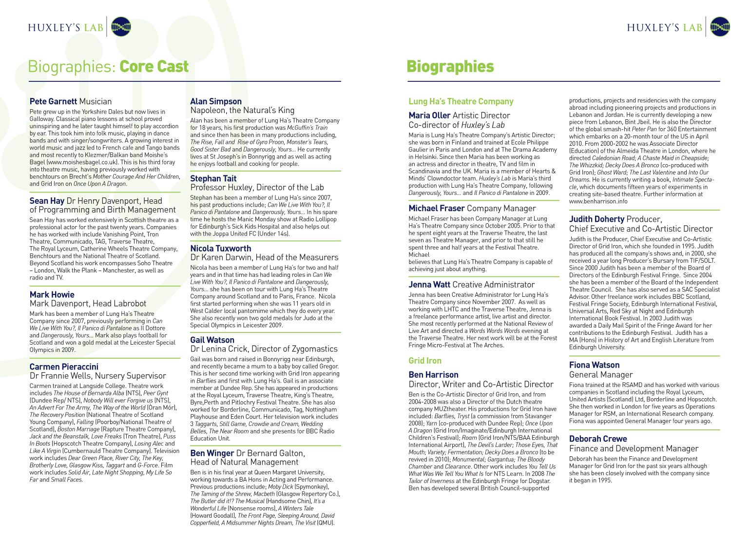 Huxley's Lab - Programme