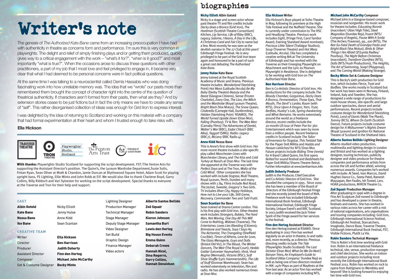 The Authorised Kate Bane - Programme